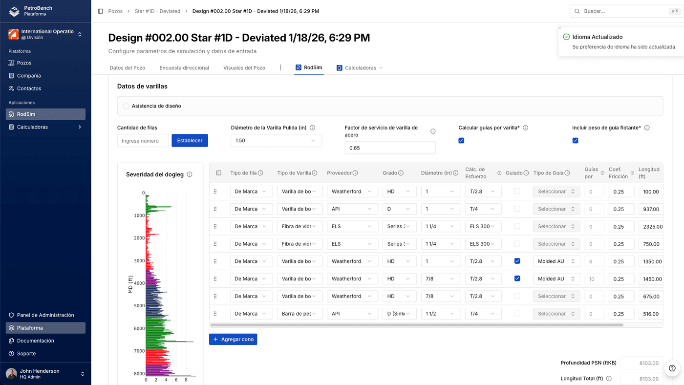 Interface localized to Spanish